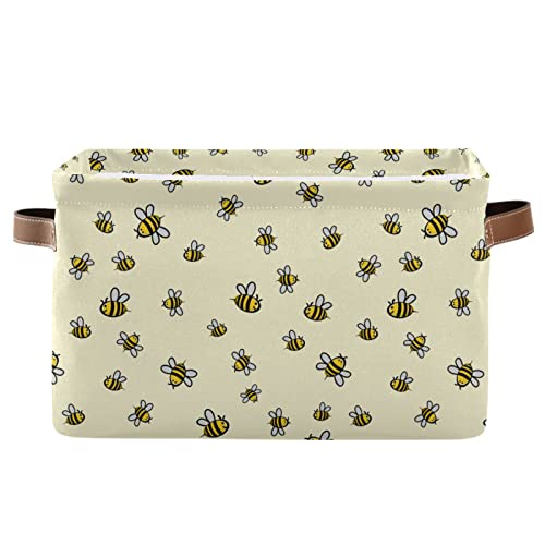 Image of ALAZA Vintage Stylish Bee Large Storage Basket with Handles Foldable Decorative 1 Pack Storage Bin Box for Organizing Living Room Shelves Office Closet Clothes