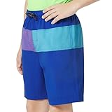 Lands' End Boys' Swimwear UPF 50+ Colorblock Comfort Hydroliner Board Shorts, Nautical Blue, Medium