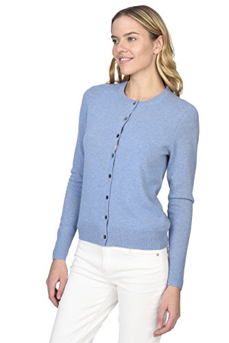 Image of State Cashmere Women's 100% Pure Cashmere Button Front Long Sleeve Crew Neck Cardigan Sweater