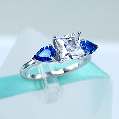 2Carat Princess Cut Simulated Diamond, Blue Pear, 925 Sterling Silver Solitaire Ring, Cubic Zirconia, Women Engagement Ring, Promise Ring