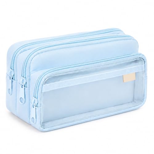 Image of ZIBUYU Large Pencil Case, 4 Compartments, Pen Pouch, Blue, School Office
