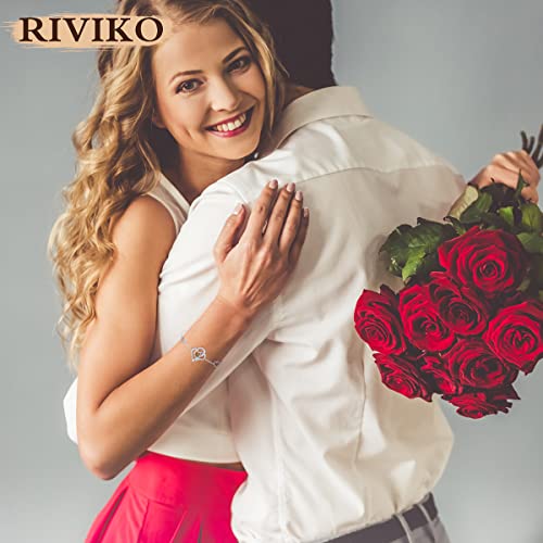 RIVIKO Love Heart Charm Bracelet For Women 925 Sterling Silver With Zirconia Birthstone Bracelets Adjustable Link for Mother Wife Sister Birthday Mother's Day Anniversary Jewelry Gift3