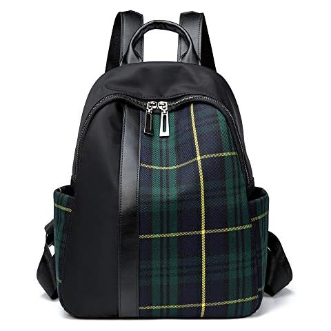 Mn&Sue Plaid Backpack Purse for Women Fashion Casual Daypack Dual-use Travel Shoulder Bag Nylon Rucksack, #3 Green, M, Daypack Backpacks Cover