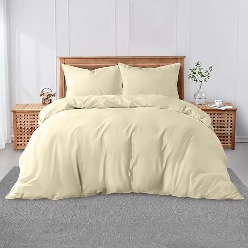 GC GAVENO CAVAILIA Easycare Plain Dyed King Size Duvet Cover, Breathable Percale Bedding Sets, Polycotton Quilt Bedset With Matching Pillow Cases, Cream