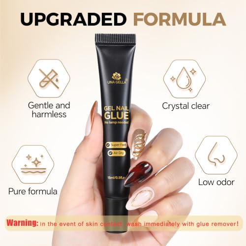 Image of UNA GELLA Nail Glue Strong Gel No U V, 15g*2pcs Nail Glue for Press Ons No Lamp Needed, Quick Dry Semi Solid Nail G LUE, Super Strong Gel glue for Nails Long Lasting Extension DIY Kit