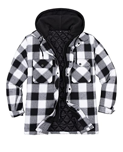 Image of ZENTHACE Men's Quilted Lined Hooded Plaid Jacket,Zipper & Snap Closure
