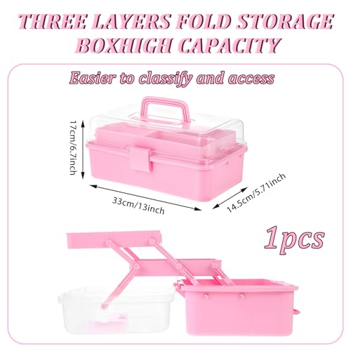 Image of Molain 3-Layer Multipurpose Storage Box, 13Inches Folding Tool Box, Medicine Box Family First Aid Box with 2 Trays, Art & Crafts Case Sewing Supplies Organizer for Art Craft and Cosmetic(Pink)