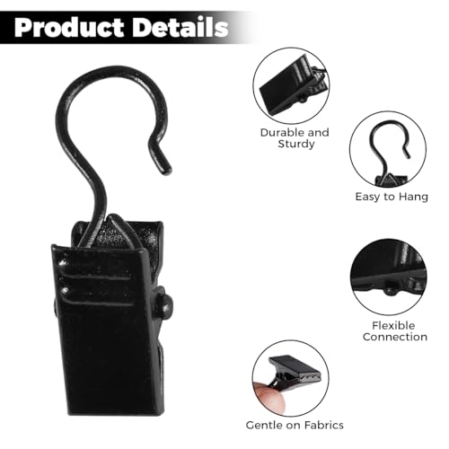 100 Stück Vorhang Clips mit Haken, Schwarz Gardinen Klammern, Metall Klammern mit Haken, Kleine Gardinen Clips, für Vorhänge, Fotos, Duschvorhang, für Schlafzimmer, Badezimmer, Heimdekoration