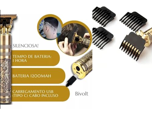 Maquininha de acabamento profissional Dragão Barba cabelo kit 4 pentes mas Oleo lamina ajustavel big