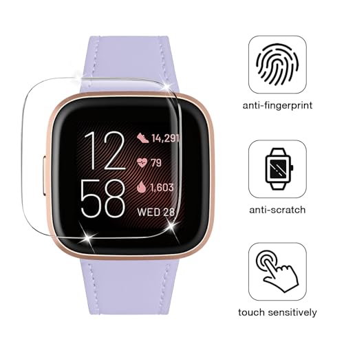 Bracelet montre Fitbit Versa en cuir véritable WFEAGL de rechange noir - 3