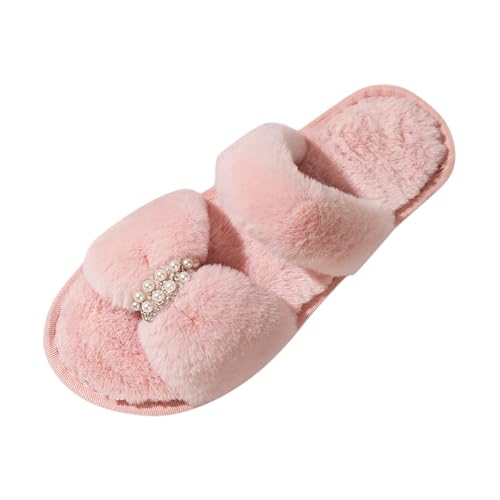Pantuflas para mujer, para otoño e invierno, con puntera abierta, de felpa, antideslizantes, cómodas, ligeras, para mujer, 02 Rosa, 38 EU
