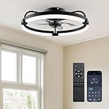 Ensenior Deckenventilator mit Beleuchtung, 50cm Deckenlampe mit Ventilator & Fernbedienung, 6 Geschwindigkeiten Leise, Stufenlos Dimmbar (3000K-6500K), Flaches Design für Schlafzimmer Büro - Schwarz