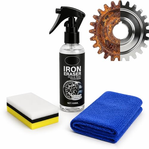 UPBRSNO Iron Eraser Rust Remover Spray for Car Wheels & Paint 100ML Rust And Brake Dust Cleaner For Wheels & Paint Fast Acting Automotive Iron Fallout Towel + Sponge