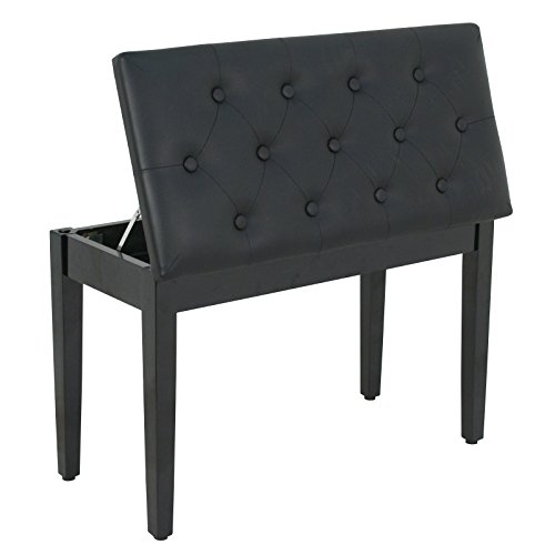 Smartxchoices 30''Lx 20''H Duet Piano Bench with Music Sheet Storage Padded Cushion Leather Stool Seat for Keyboard Black Solid Wood Ebony