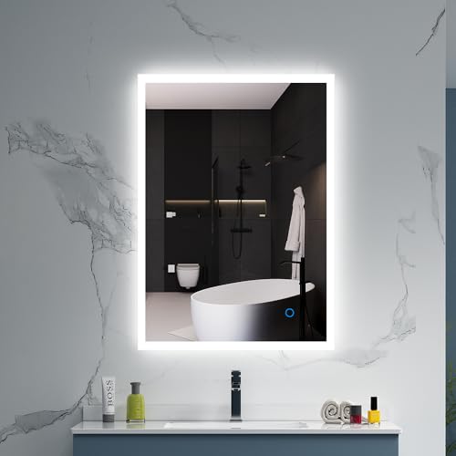Quavikey® Espejo de baño montado en la pared con luz LED y antiva...