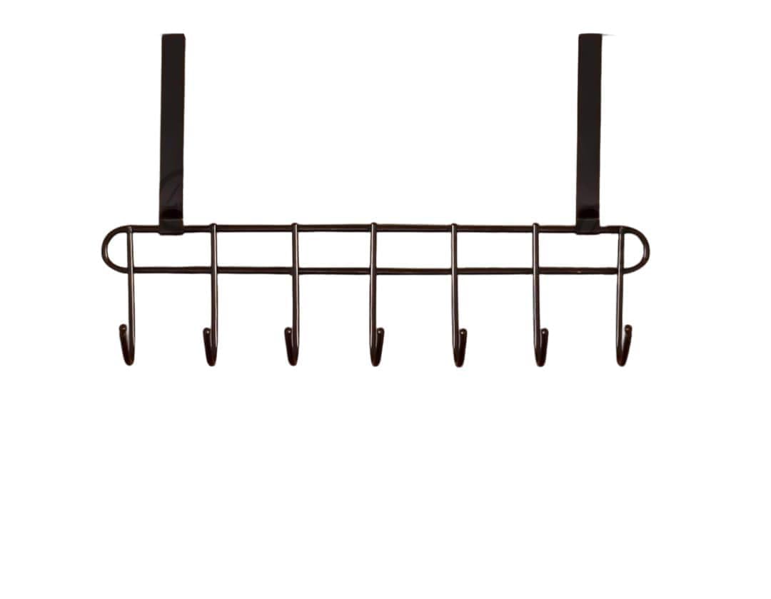 Lazer Over The Door Hook Hanger, Hanging Organizer Rack Steel Door Hanger Wall Rack (7 Hooks) (Black)-image-45