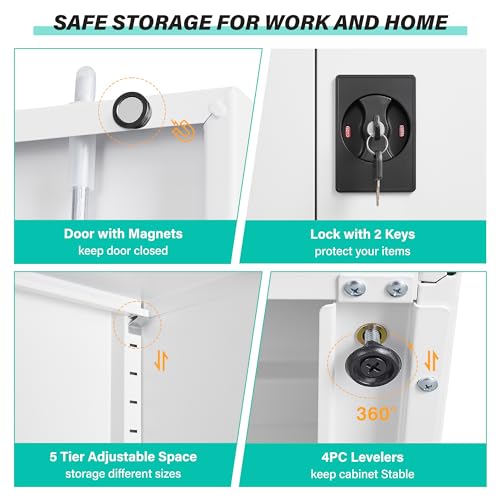 Image of SISESOL White Metal Storage Cabinet with Adjustable Shelves,71 inch Tall Metal Cabinet with Locking Doors,Steel Cabinet with Lock,Lockable Storage Cabinets for Home,Office,Kitchen,Laundry,Pantry