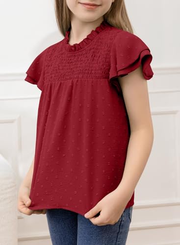 Image of bilbean Girls Elegant Polked Swiss Dot Long Sleeve Shirts Tops 6-15 Years