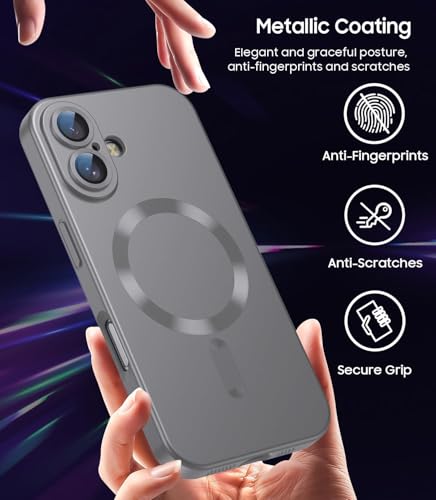 Image of DIZORO Magnetic Case for (iPhone 17 Case) [Compatible with MagSafe][Built-in Camera Lens Protector] Slim Soft Silicone Bumper Shockproof Metallic Luster Back Cover Phone Case (Grey)