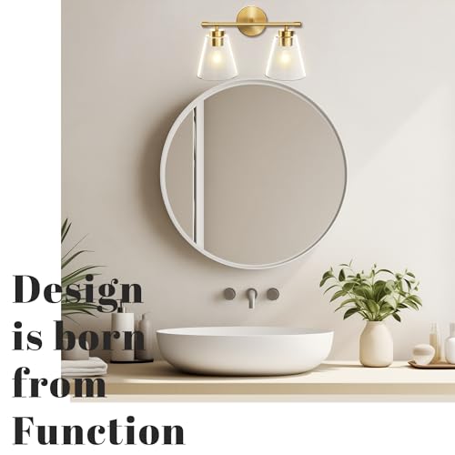 Image of Hamilyeah Bathroom Vanity Light Fixtures Over Mirror, 2 Light Wall Light Fixture with Clear Glass Shade, Gold Sconces Wall Lighting for Bathroom, Kitchen, Living Room