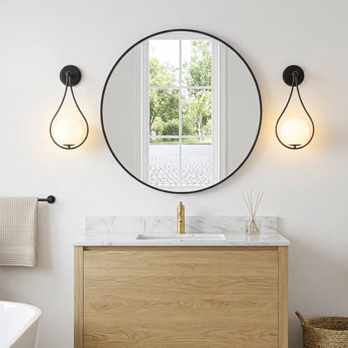 Image of Mid-Century Wall Sconces Set of 2 Black | Modern Globe Wall Lighting Indoor Hardwired Wall Lights for Hallway Office Porch Bedroom Living Room Stairway
