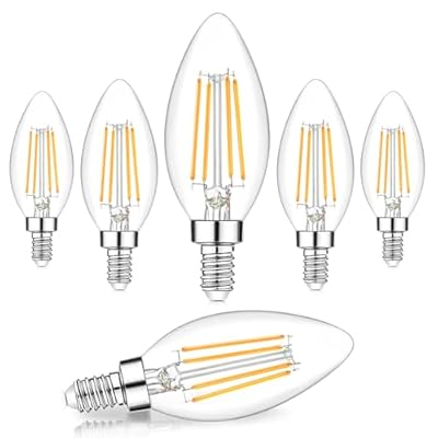 Dimmable E12 LED Candelabra Bulbs 60W Equivalent, 2700K Soft Warm White, 600 Lumens B11 Candle Base 6W C35 LED Filament Vintage Light Bulbs, Clear Glass for Chandelier Ceiling Fan High CRI 90+, 6-Pack