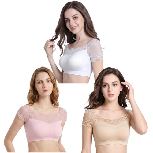 Image of DRESHOW Lace Bralette Tank Tops Wireless Bra Lace Crop Top Removeable Pads Yoga Sports Bra Undershirt for Women & Teens