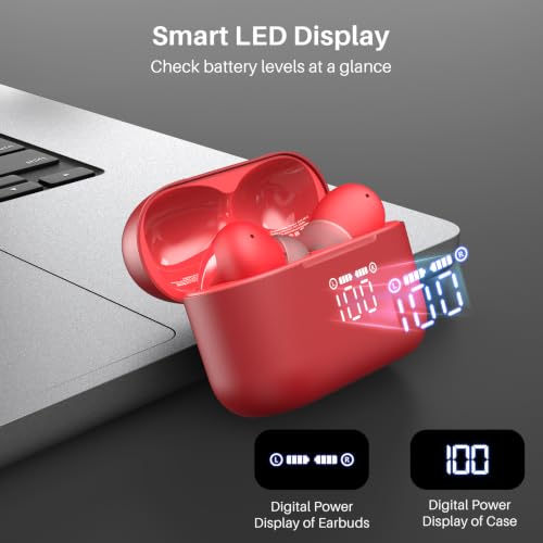 Miniatura 2 de Tozo T20 Auriculares Inalámbricos Micrófono Dual Llamada Auriculares Bluetooth 5.3 Con Cancelación De Ruido Smart Led Rango De 7 Mm Micrófono Incorporado Altavoces Auriculares Auriculares Rojo