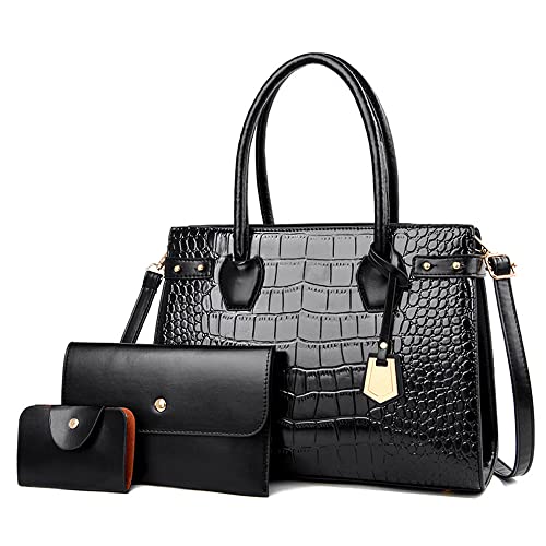 ZiMing 3 piezas Bolso de cocodrilo femenino Cuero artificial Cartera Bolso de mano Bolso de mano superior Embrague de cartera