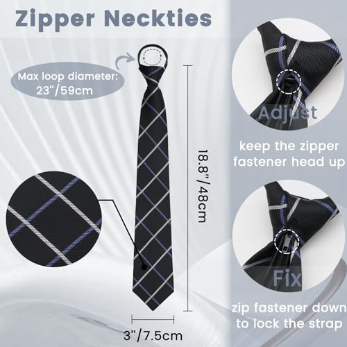 Image of Mens Tie Pre-tied Adjustable Men's Neckties, Zipper Ties for Men Accessories Business Wedding Party