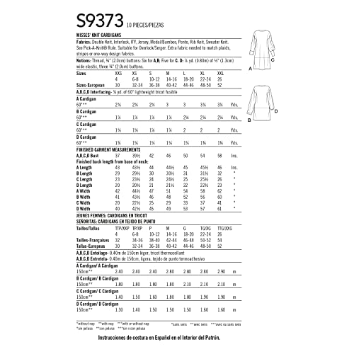 Simplicity Sewing Pattern S9373 Misses' Knit Cardigans, XXS-XS-S-M-L-XL-XXL - Image 2