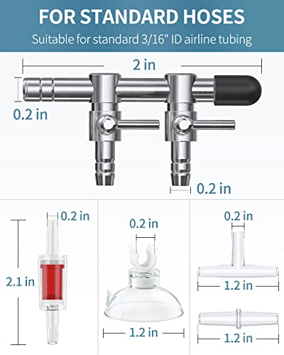 Pawfly 2-Way Aquarium Air Flow Control Lever Valve Manifold For Air Pumps Fish Tank Multi-Port Distributor Splitter With 1 Non-Return Check Valve T-Shape & Straight Connectors And 4 Suction Cup Clips #TOP1