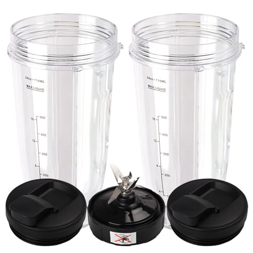 5 Pieces Blender Replacement Parts, 2X 710ml Cups & 1x Blade & 2X Spout Lids Compatible with Nutri Ninja Blender Auto iQ BL480 BL482 BL642 BL682 NN102 ETC 5 Pieces Blender Replacement Parts, 2X 710ml Cups & 1x Blade & 2X Spout Lids Compatible with Nutri Ninja Blender Auto iQ BL480 BL482 BL642 BL682 NN102 ETC