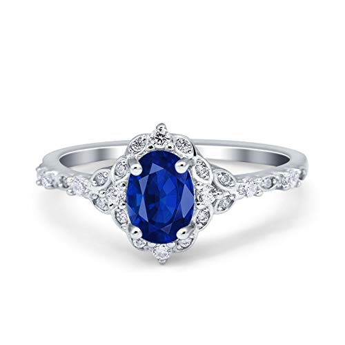 Blue Apple Co. Oval Art Deco Wedding Engagement Ring Accent Vintage Simulated Cubic Zirconia 925 Sterling Silver