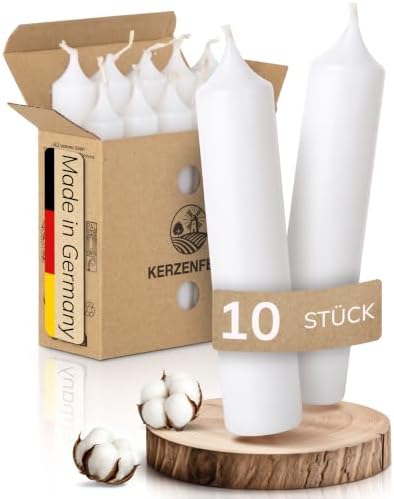 Kerzenfeld® Kurze Stabkerzen Weiß, 2-fach getaucht, 10cm x 2,2cm | Made in Germany, Bunte Kleine Kerzen - Ohne Tropfen & Rußen - RAL-Zertifizierte Tafelkerzen, Tischdeko für Zuhaus