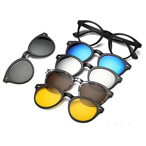 Image of 6 In 1 Polarized Magnetic Clipon Rectangular UV Protected Sunglasses Eye Glasses With 400 Night Vision Men Women Unisex