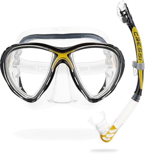 CRESSI Combo Big Eyes+Alpha UD Clear/Yellow - Kombo Set Maske Big Eyes Evo und Schnorchel Alpha UD, zum Tauchen und Snorkeln,...