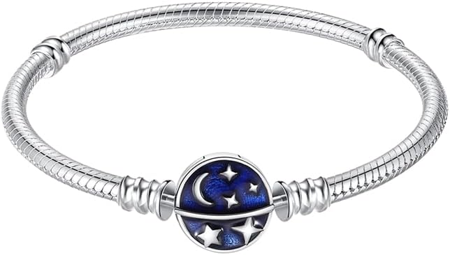 KUNSIR 925 Sterling Silver Snake Chain Bracelet starry sky Charm Bracelets for Women Teen