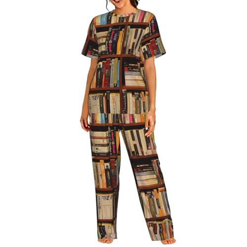 Pyjama court femme imprimé bibliothèque vêtement de nuit et tenue d'intérieur