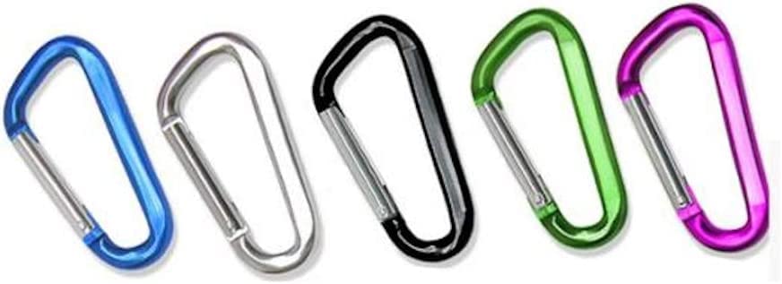 5 x D Shape coloured Carabiner Clip Snap Hook Small Keyring Camping Karabiner, Multicolor