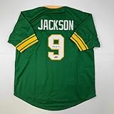 Facsimile Autographed Reggie Jackson Oakland Green Reprint Laser Auto Baseball Jersey Size Men's XL