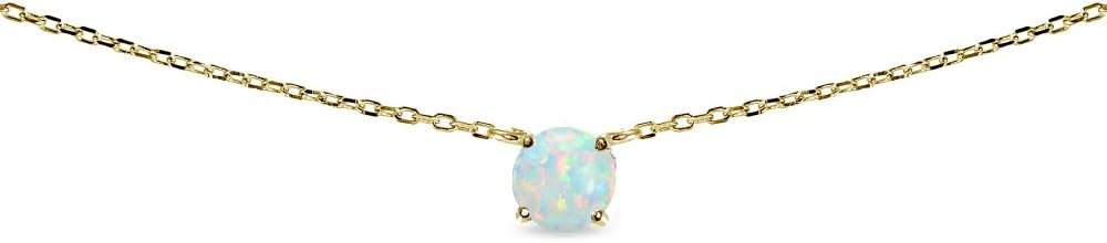 Lovve Sterling Silver Round-cut Created Opal Solitaire Choker Necklace for Women girlfriend