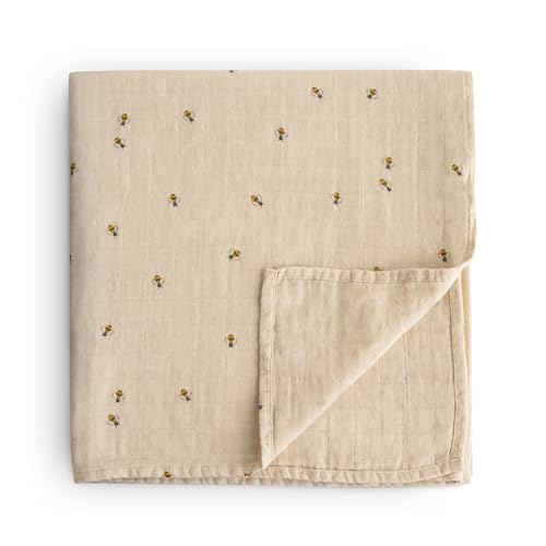 Image of mushie Muslin Baby Swaddle Blanket | 100% Organic Cotton (Bees)