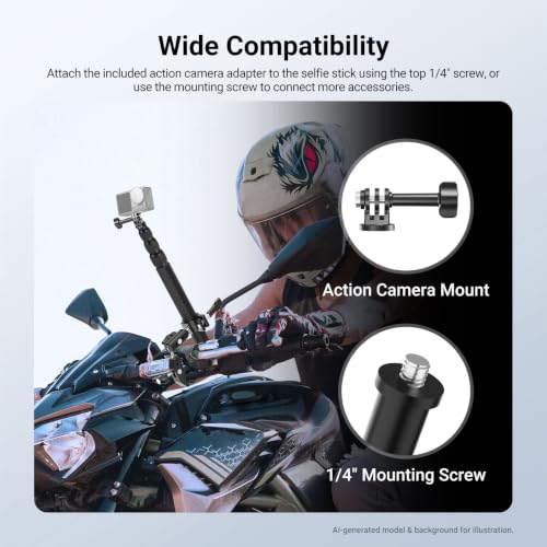 Image of NEEWER Motorcycle Mount Accessories Kit Compatible with GoPro Insta360 DJI, Bike Tail Handlebar Invisible Selfie Stick Double Clamp Holder with Action Camera Adapter for POV Video Recording, GP-30