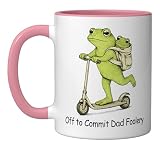 Sarcasm Humor New Dad Frog Meme Off To Commit Dad Foolery Ceramic Mug, Pink/White