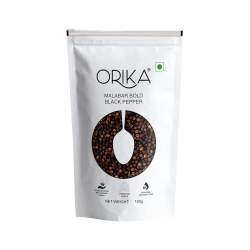 Image of Orika Malabar Bold Black Pepper Whole, 100g | Sabut Kaali Mirch | Premium Peppercorns with High Piperine Content