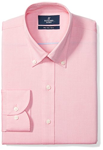 Amazon Brand - Buttoned Down Men's Slim-Fit Button Collar Solid, Pink, 17.5