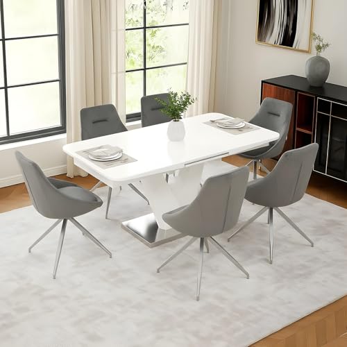 Image of Wakefit Ezio Glass 6 to 8 Seater Extendable Dining Table - White High Gloss Finish