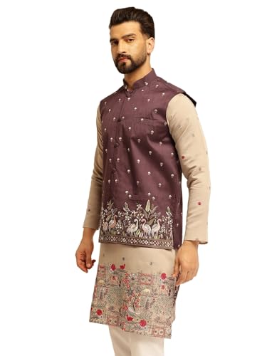 Image of SOJANYA (Since 1958 Men's Silk Blend Exquisite Daman Embroidered Nehru Jacket