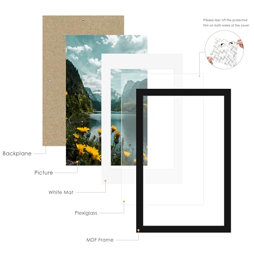 Picrit 14x22 Picture Frame 3 Pack, Black Poster Frame, Display Poster 11 x 17 with Mat or 14 x 22 without Mat for Horizontal or Vertical Wall Mounting